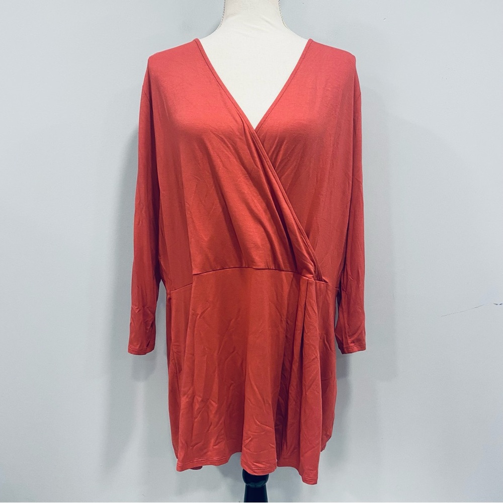 J JILL XL Tall Wearever Salmon Red Faux Wrap V-Neck Minimalist Lagenlook Top